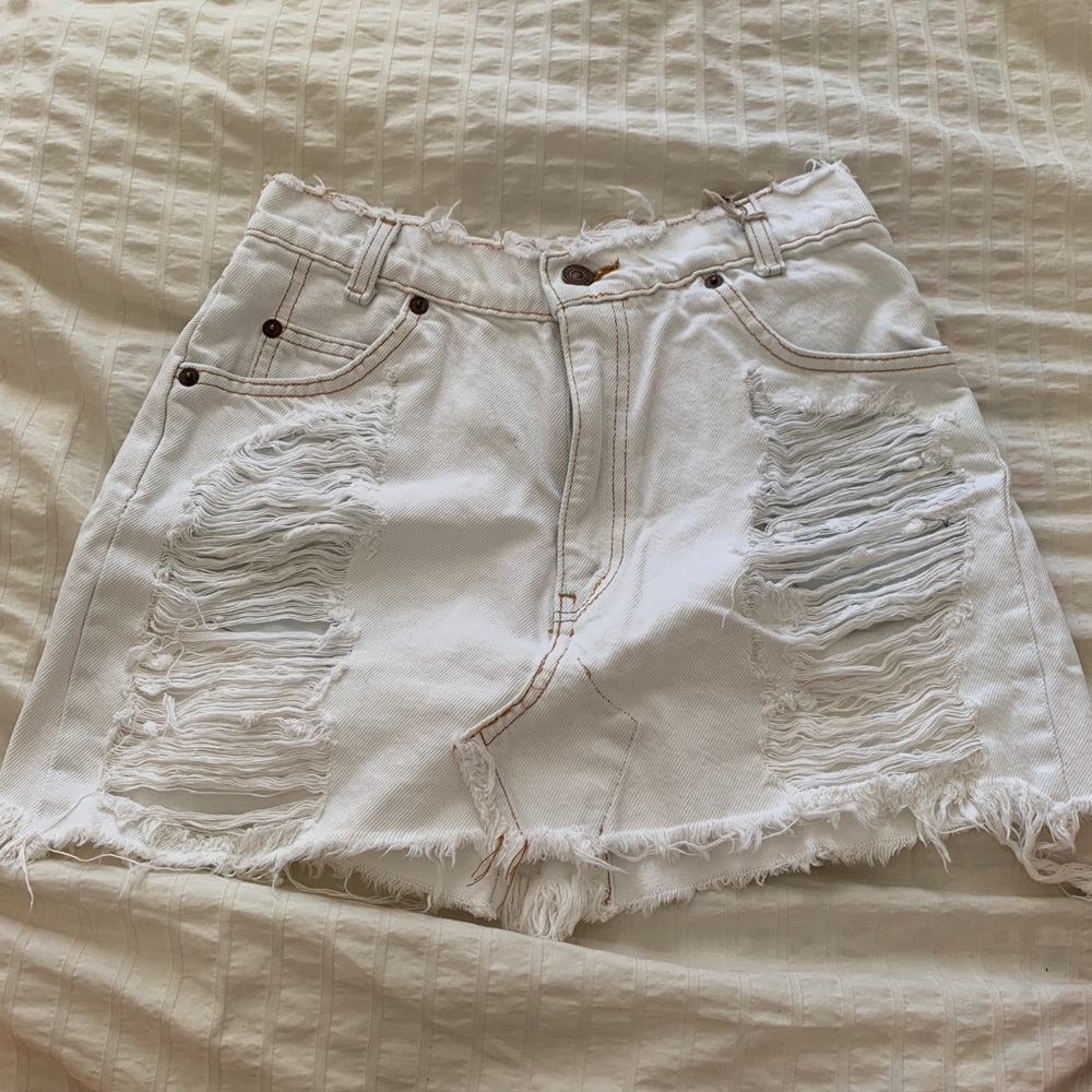 LF white denim distressed skirt